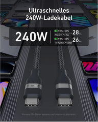 Anker USB-C to USB-C Cable (90cm/180cm, 240W, Upcycled Braided)