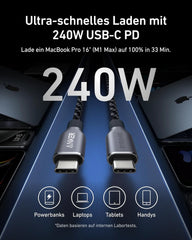 Anker Prime USB-C to USB-C Cable (240W, Upcycled Braided Design, 1.8m) + Anker Prime USB-C to USB-C Cable (240W, Upcycled Braided Design, 0.9m)