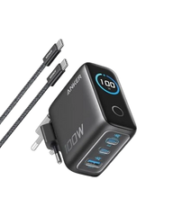 Anker Charger (100W, 3 Ports, Smart Display) with USB-C Cable