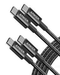 USB-C to USB-C Cable 6ft Braided 60W 2-Pack Black