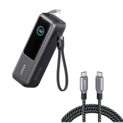 Anker PowerBank for Laptop (25,000 mAh, 165W, Built-in Retractable Cables) + Anker USB-C to USB-C Cable (240W, Recycled Braided)