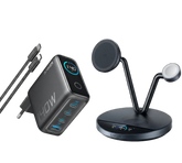 Anker Prime Wireless Charging Station (3-in-1 Stand) + Anker Charger (140W, 4-Port, PD 3.1) with USB-C Cable