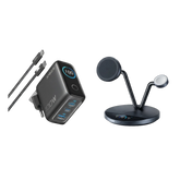 Anker Prime Wireless Charging Station (3-in-1 Stand) + Anker Charger (100W, 3 Ports, Smart Display) with USB-C Cable