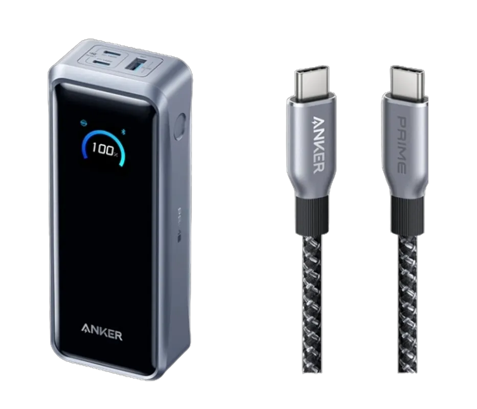 Anker Prime Powerbank (26K, 300W) with Anker Prime USB-C to USB-C Cable (240W, Upcycled Braided Design)