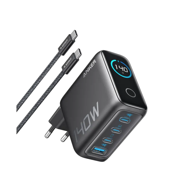 Anker 140W 4-Port USB-C Laptop Charger with PD 3.1 and Nano Travel Adapter (5-in-1, 20W)