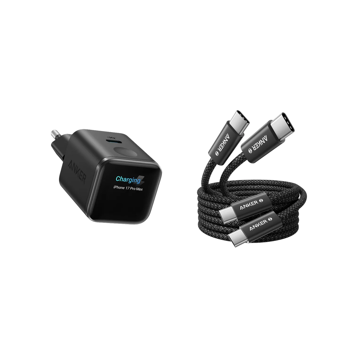 Anker Nano Charger (45W, Smart Display) + Anker 240W USB-C Cable, [2-Pack 1.8m]