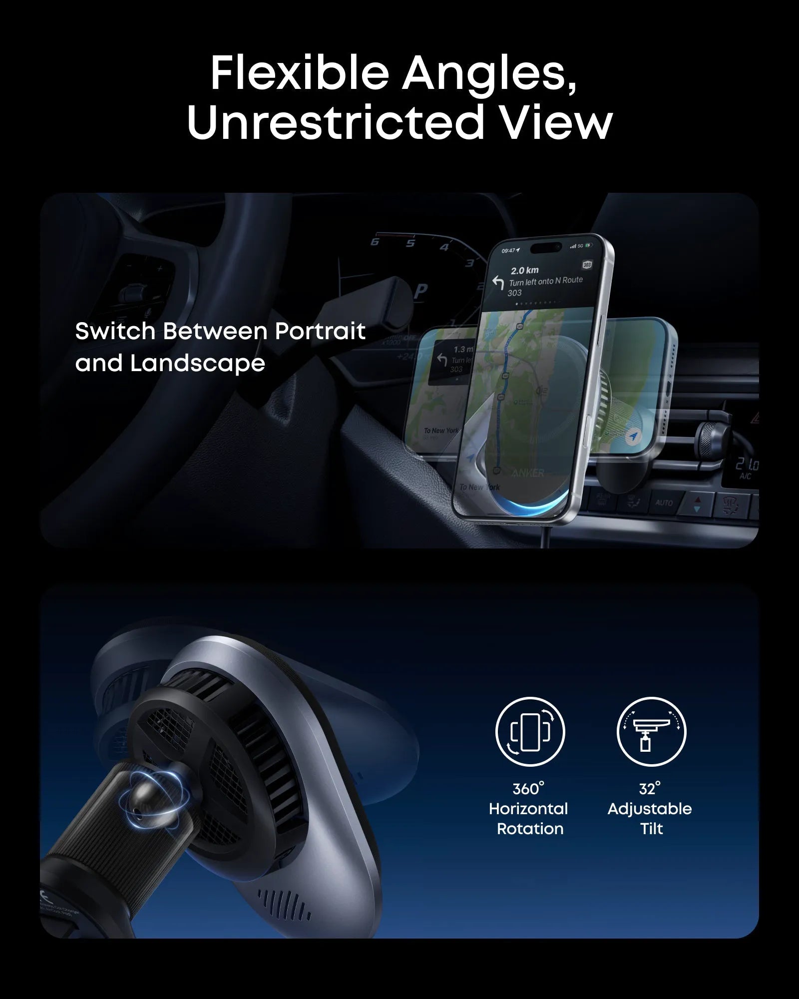 Anker Prime Wireless Car Charger with MagGo, AirCool, and Pad Features