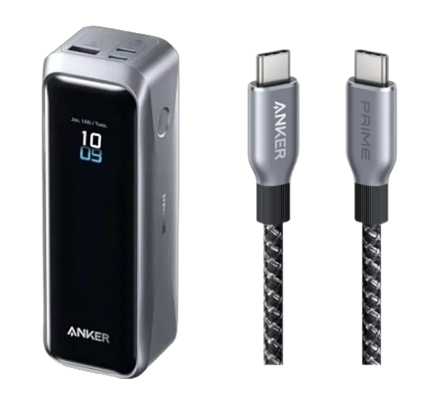 Anker Prime Power Bank (20K, 220W) with Anker Prime USB-C to USB-C Cable (240W, Upcycled Braided Design)