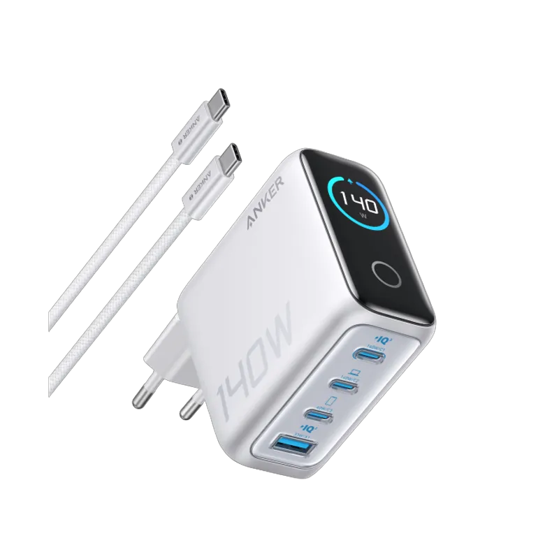 Anker Powerbank (25K, 165W, Built-in + Retractable Cable) + Anker Charger (140W, 4-Port, PD 3.1) with USB-C Cable