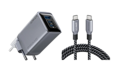 Anker Prime Charger (100W, 3 Ports, GaN) + Anker Prime USB-C to USB-C Cable (1.8m, 240W, Upcycled Braided Design)