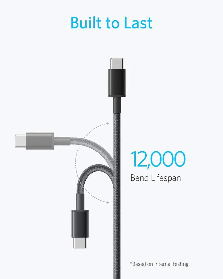 USB-C to USB-C Cable 6ft Braided 60W 2-Pack Black