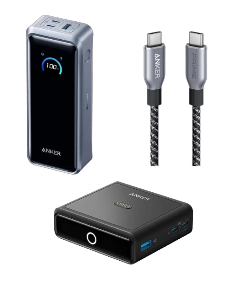Anker Prime Powerbank 26K 300W Bundle mit USB-C Kabel 240W und 100W Ladestation