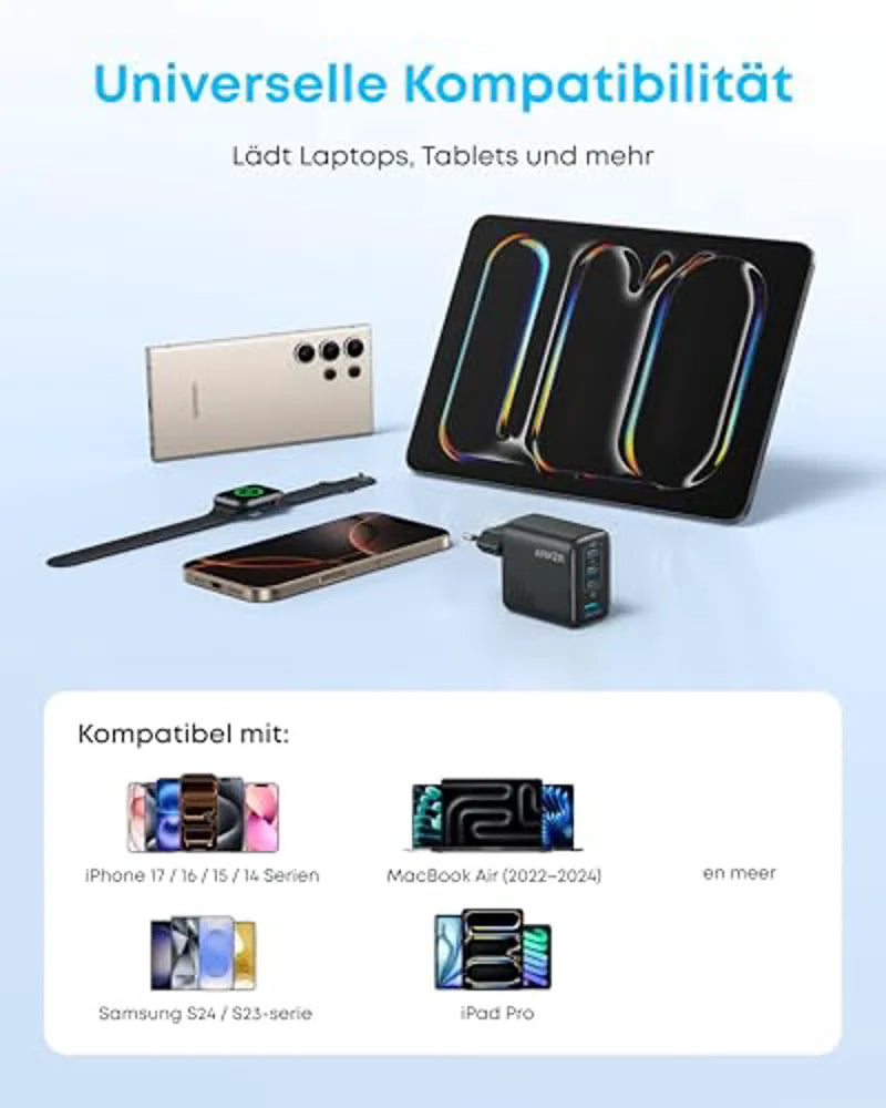 Anker Zolo 70W 4-Port Charger + Anker 511 Nano 3 30W Charger + Anker Prime USB-C to USB-C Cable 2-Pack (0.9m, 240W, Upcycled Braided Design)
