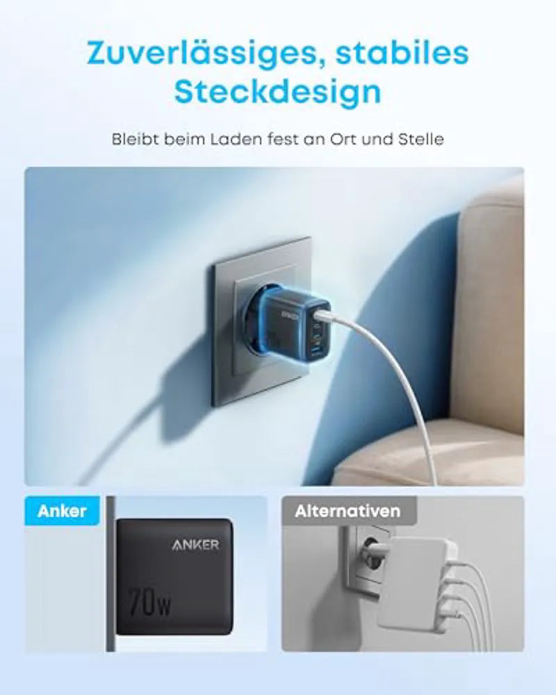 Anker Zolo 70W 4-Port Charger + Anker 511 Nano 3 30W Charger + Anker Prime USB-C to USB-C Cable 2-Pack (0.9m, 240W, Upcycled Braided Design)