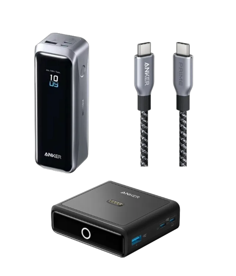 Anker Prime Powerbank (20K, 220W) + Anker Prime USB-C to USB-C Cable (240W, Upcycled Braided Design) + Anker 100W Charging Station for Anker Prime Powerbank