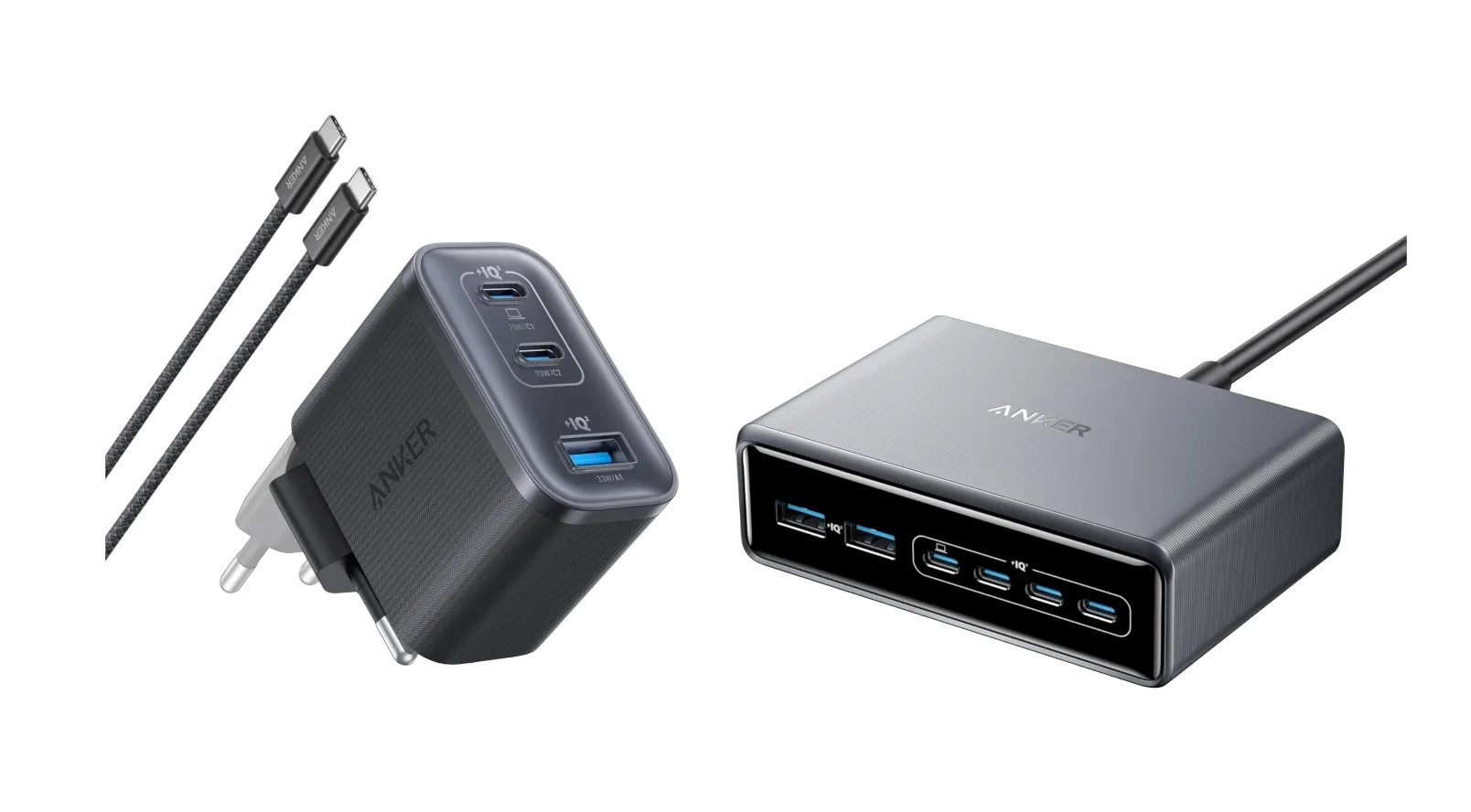 Anker Prime Charger (200W, 6 Ports, GaN) + Anker Nano Charger (70W, 3 Ports)