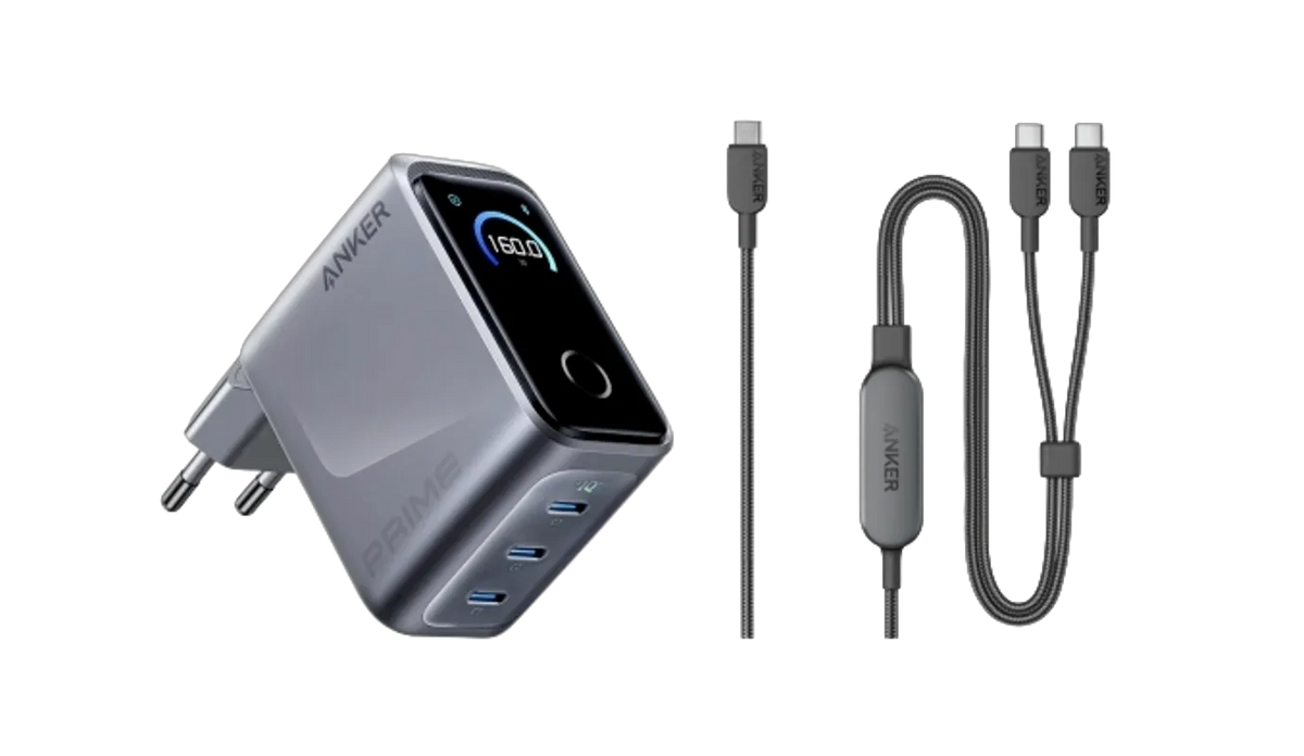 Anker Prime 160W GaNPrime 3-Port Charger with 2-in-1 USB-C to USB-C Cable (120cm, 140W, Braided)