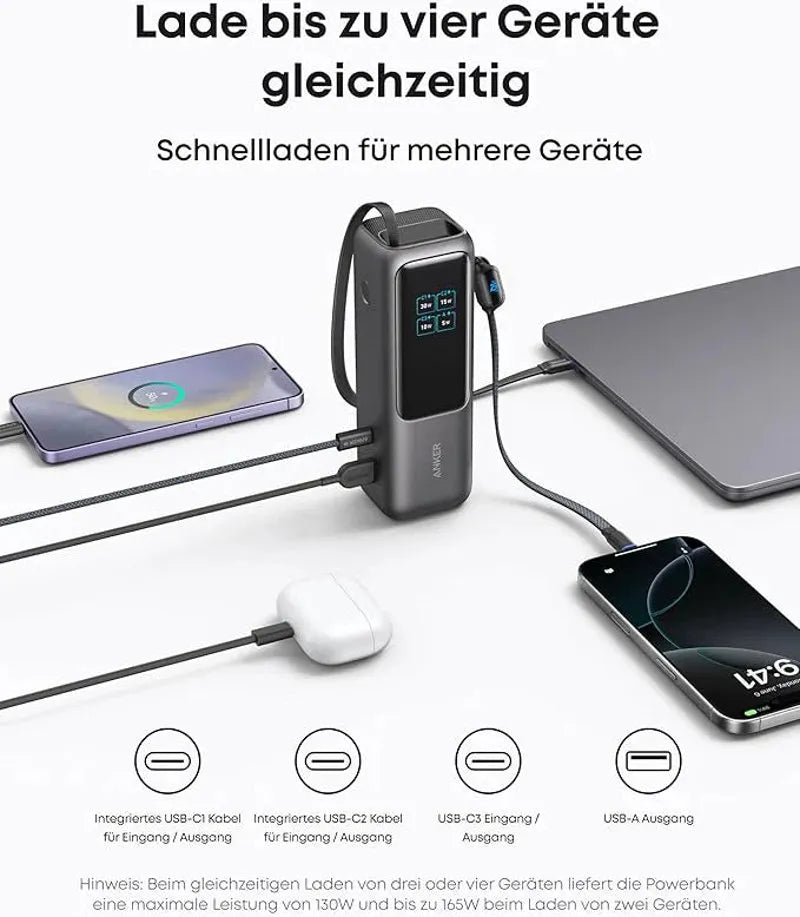 Anker Prime Charger (160W, 3 Ports, GaNPrime) + Anker Power Bank (25K, 165W, Built-in + Retractable Cable)
