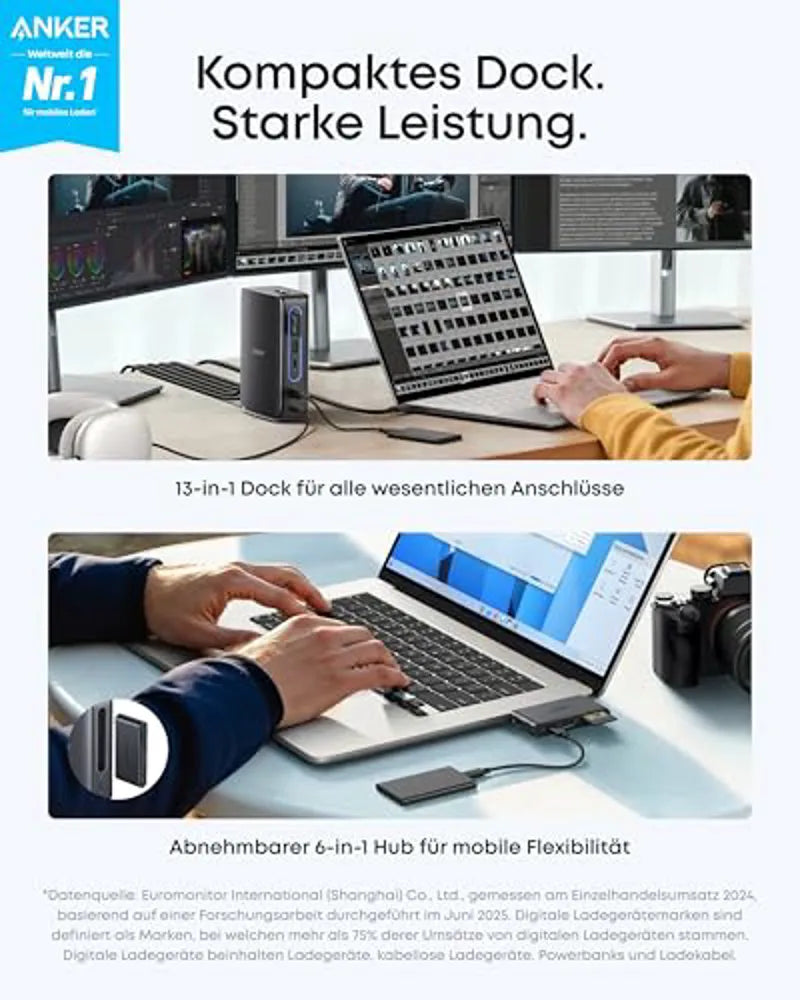 Anker Nano Docking Station (13-in-1, Triple Display, Integrated Detachable Hub)