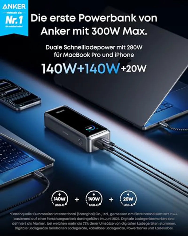 Anker Prime Power Bank 26K 300W with Charging Base 150W 3-Port Bundle