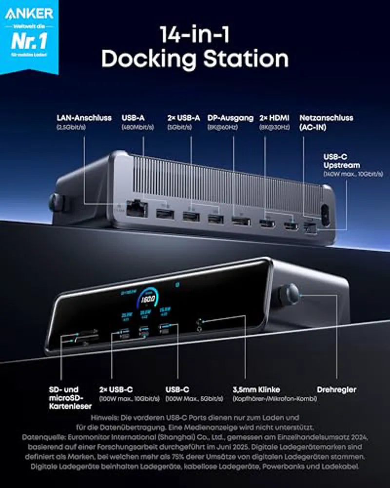 Anker Prime Docking Station (14-in-1, Triple Display, MST)