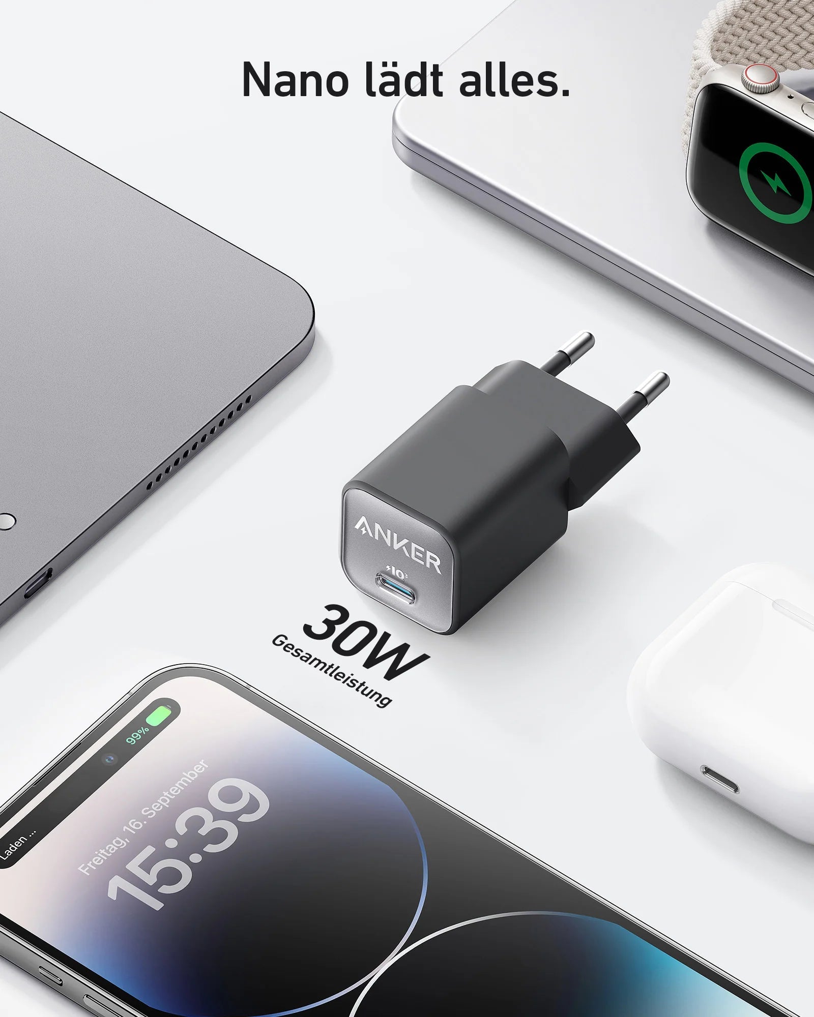 Anker MagGo Wireless Charger (2-in-1 Stand) + Anker Charger (Nano 3, 30W)