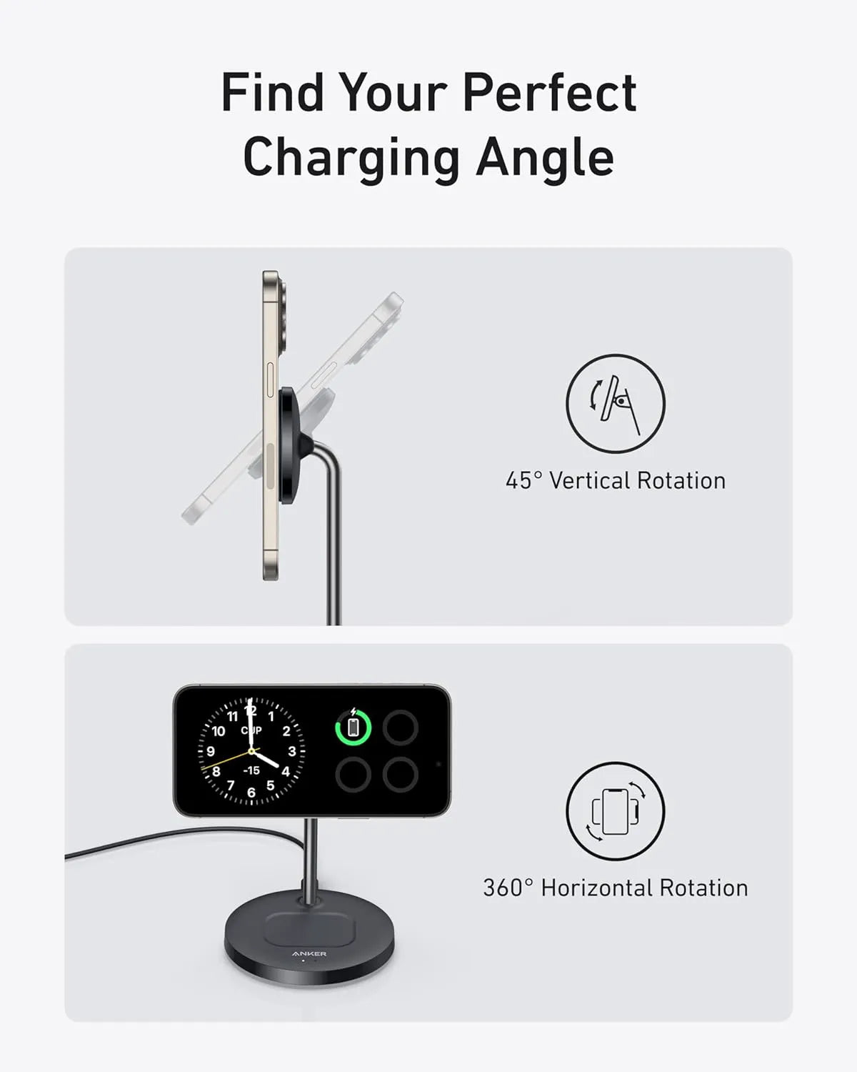 Anker MagGo Wireless Charger (2-in-1 Stand) + Anker Charger (Nano 3, 30W)