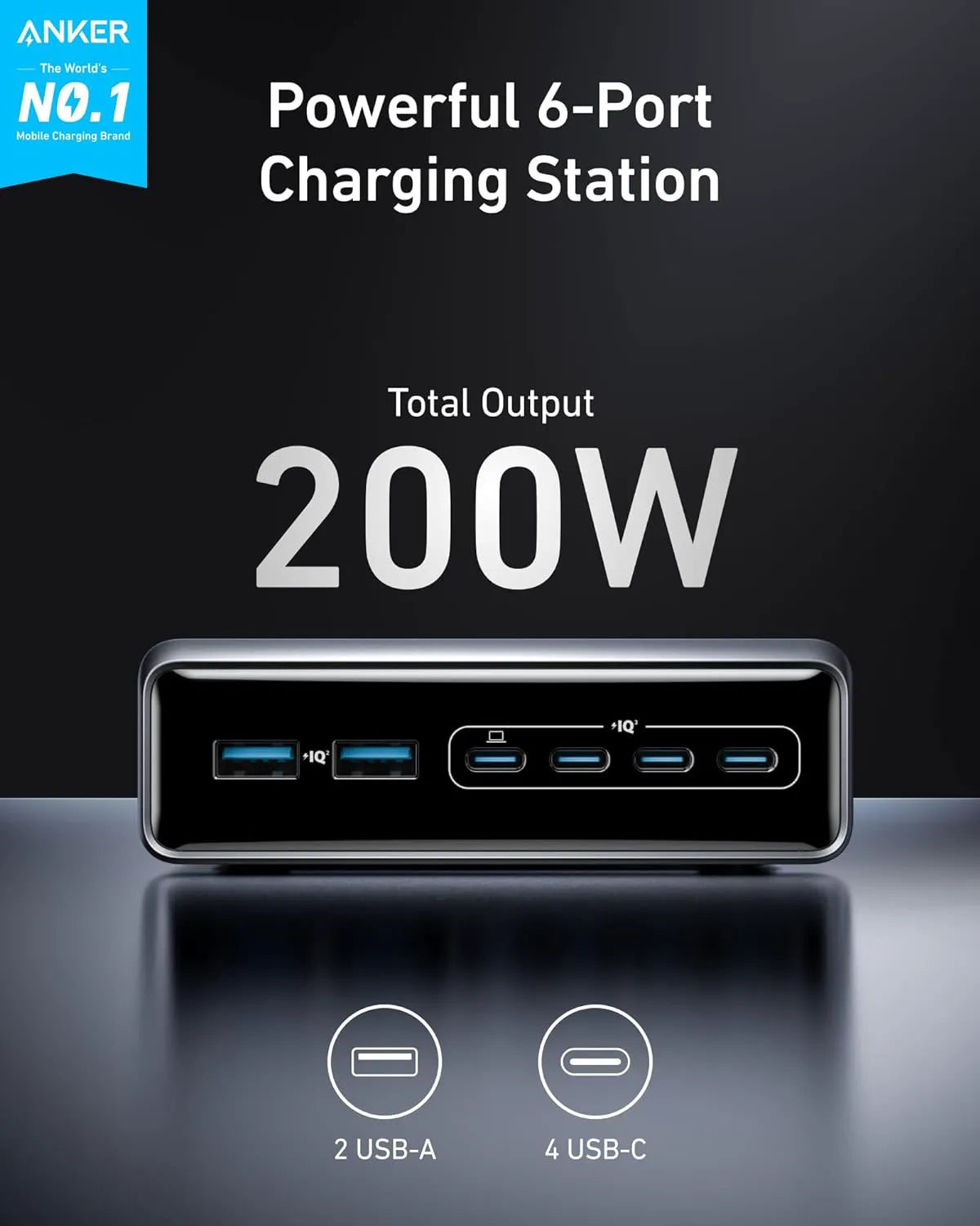 Anker Prime Charger (200W, 6 Ports, GaN) & Anker USB-C to USB-C Cable (240W, Braided Recycled)