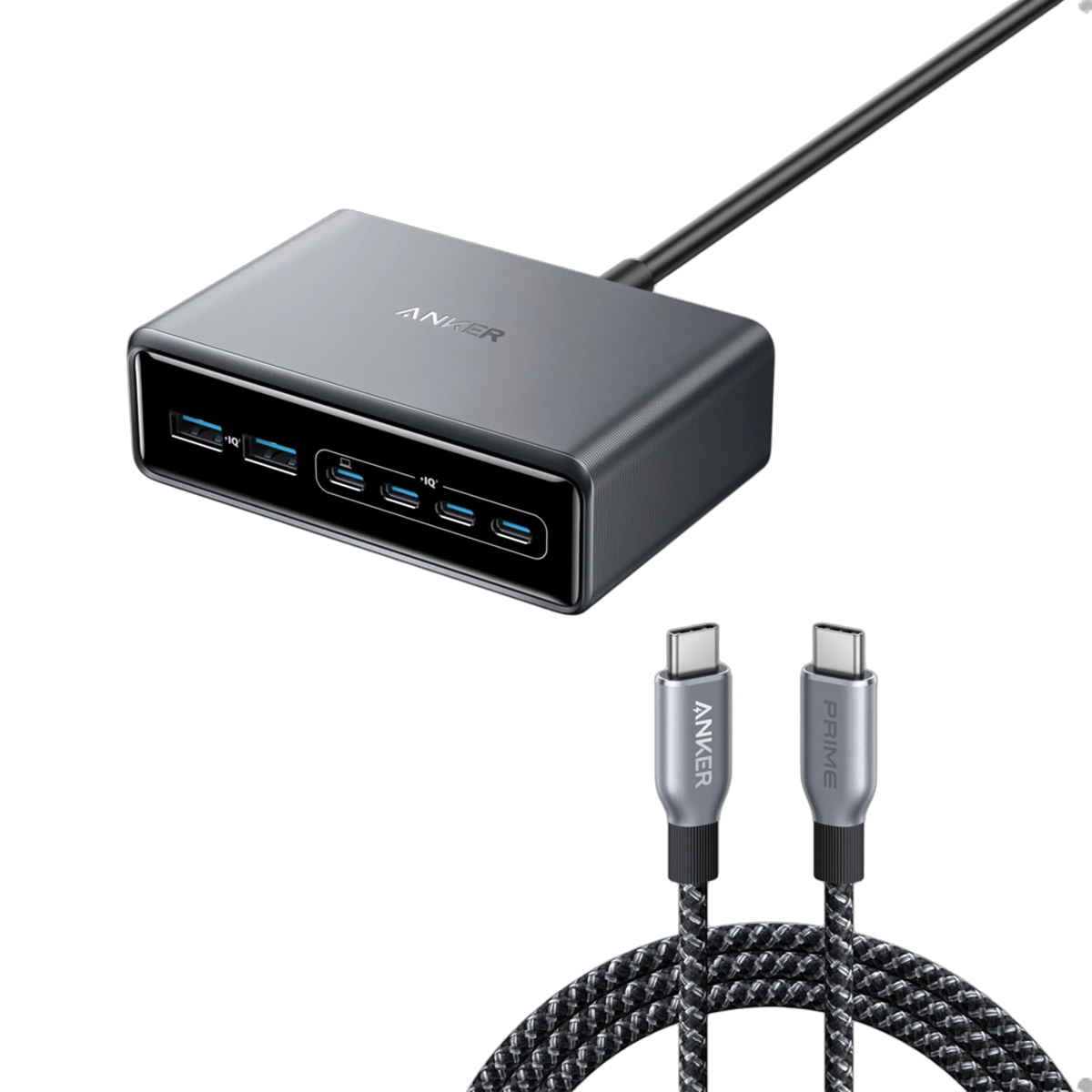 Anker Prime 200W GaN Charger with 6 Ports and 240W USB-C Cable