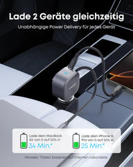 Anker Nano Car Charger (75W, USB-C Port, Integrated Retractable USB-C Cable) + Anker Prime USB-C to USB-C Cable (240W, Upcycled Braided Design)