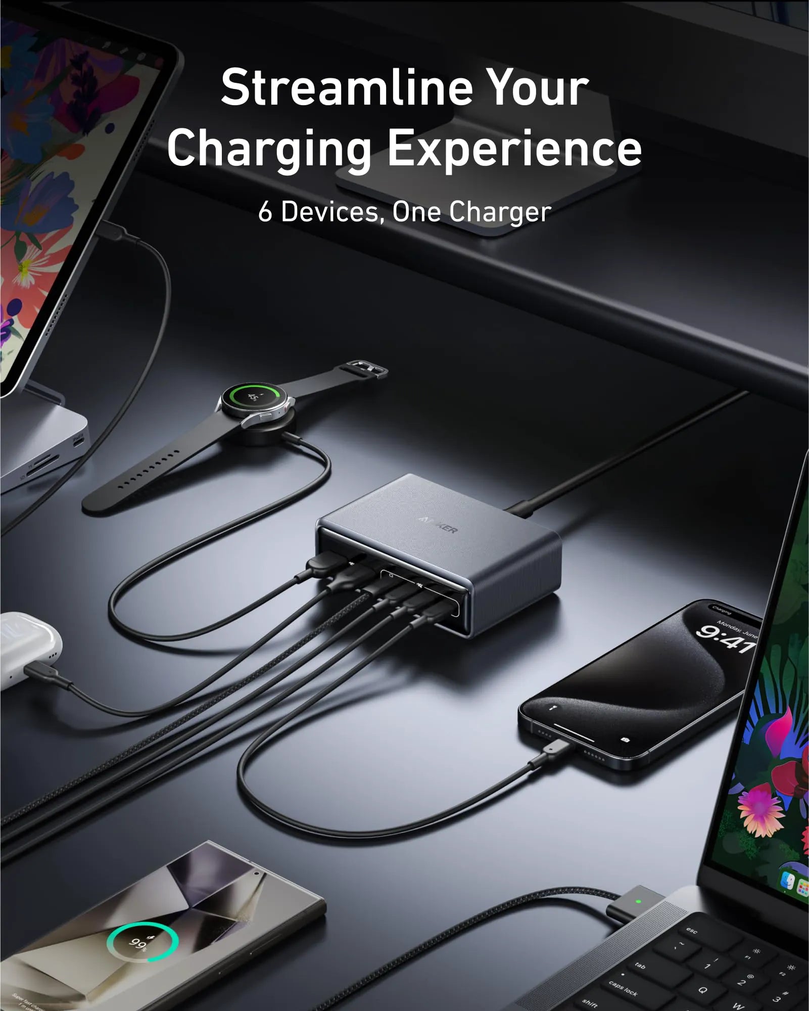 Anker Prime 200W GaN Charger with 6 Ports and 240W USB-C Cable