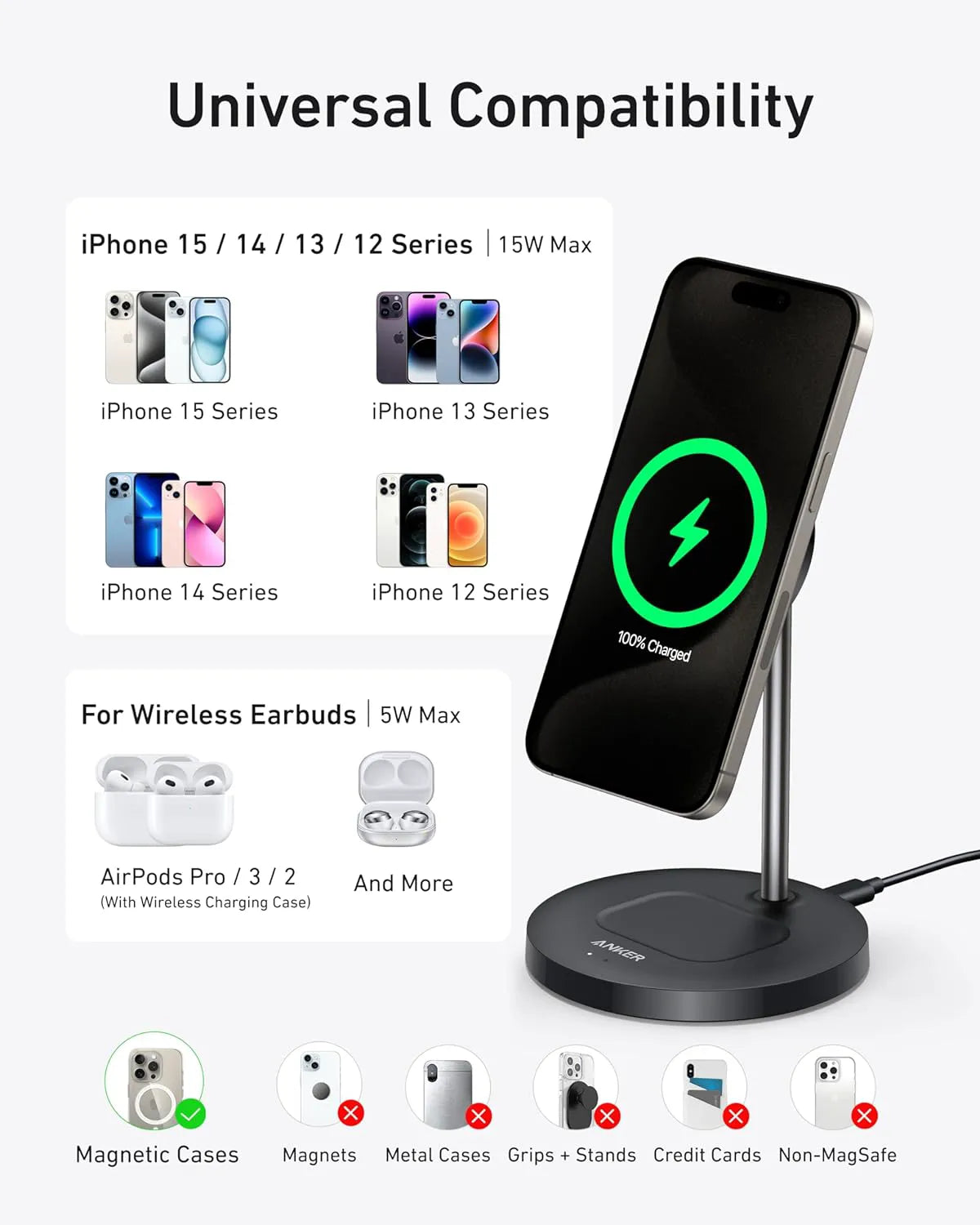 Anker MagGo Wireless Charger (2-in-1 Stand) + Anker Charger (Nano 3, 30W)