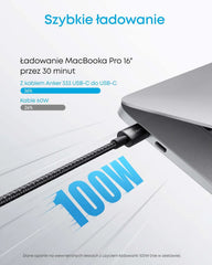 USB-C to USB-C Cable (6ft, Braided, 100W) - Black