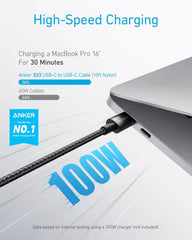 Anker Nylon USB-C to USB-C Cable, 100W Type-C, 3m, Fast Charging