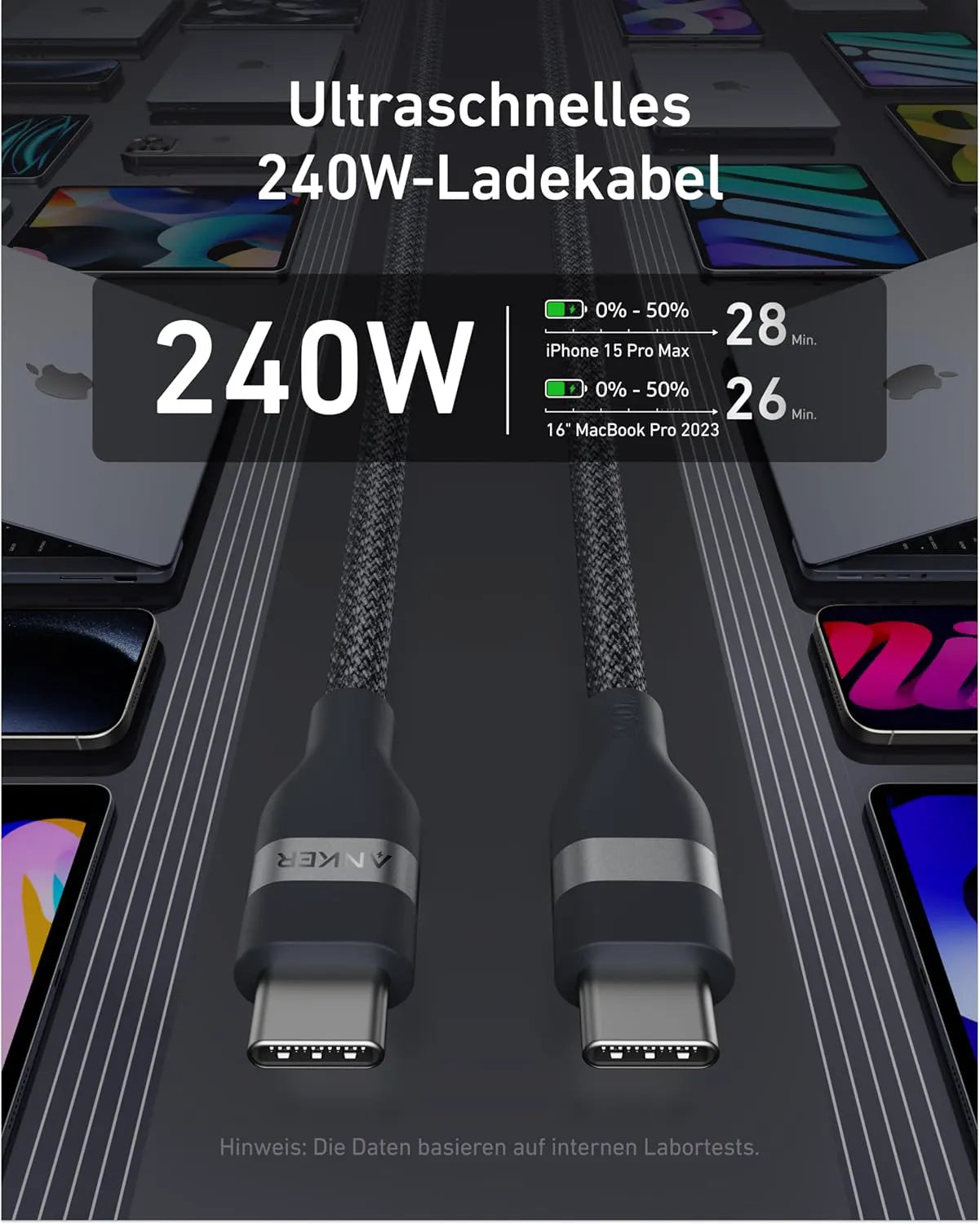 Anker USB-C to USB-C Cable (180cm, 240W, Upcycled Braided) + Anker USB-C to USB-C Cable (90cm, 240W, Upcycled Braided)