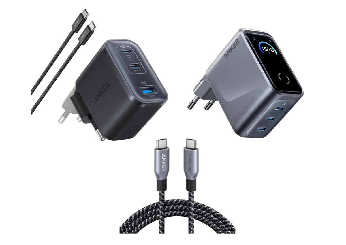 Anker Prime 160W GaNPrime 3-Port Charger + Anker Nano 70W 3-Port Charger + Anker Prime 240W USB-C to USB-C Cable (1.8m, Upcycled Braided)