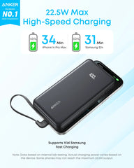 Anker Zolo 20K Power Bank with 22.5W Fast Charging and Built-In USB-C Cable
