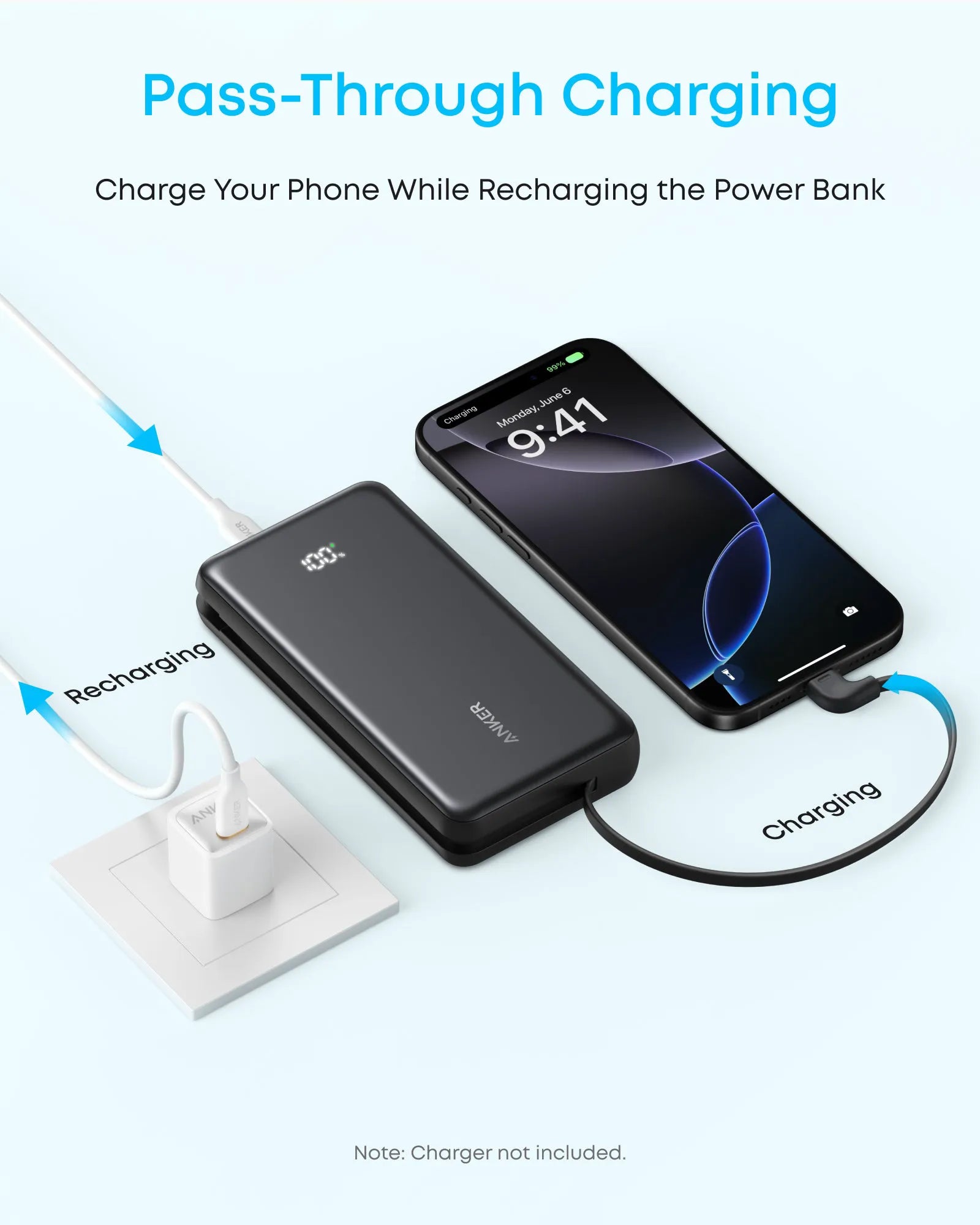 Anker Zolo 20K Power Bank with 22.5W Fast Charging and Built-In USB-C Cable