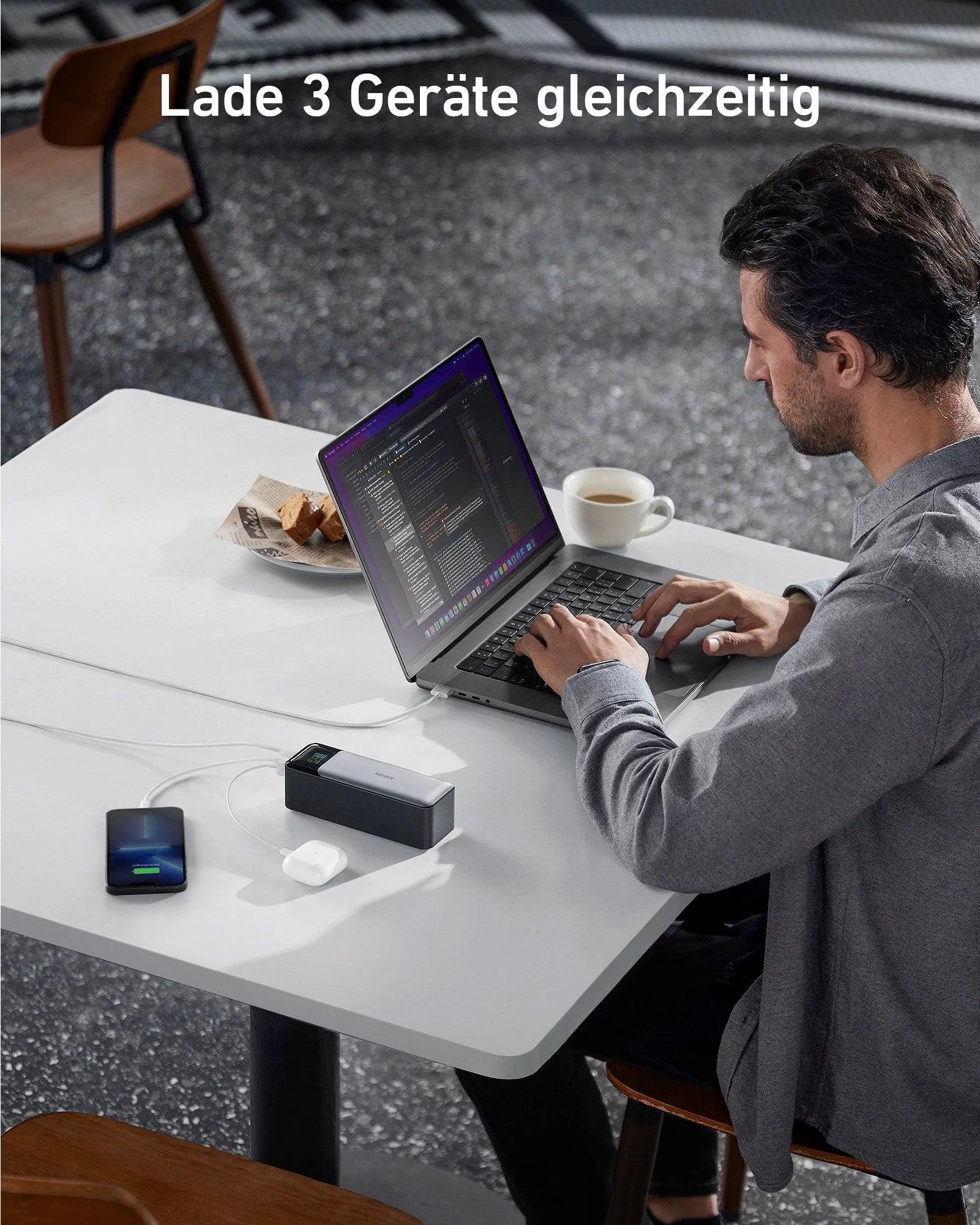 Anker 737 Powerbank (PowerCore 24K) + Anker Prime USB-C auf USB-C Kabel (0.9m, 240W, Upcycled-Flechtdesign)
