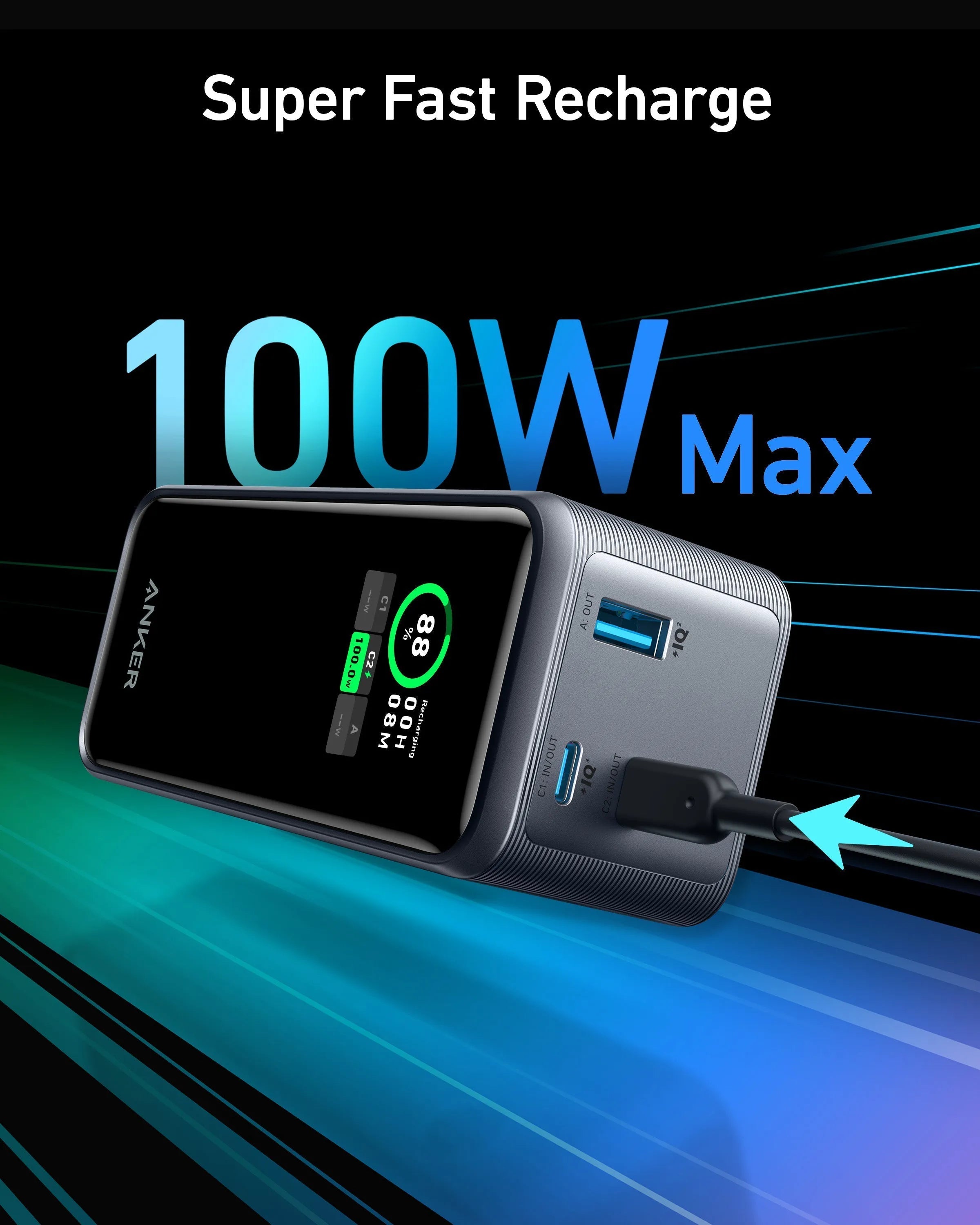 Anker Prime Power Bank 20,000mAh (200W) + Anker Nano Charger (45W) with USB-C to USB-C Cable