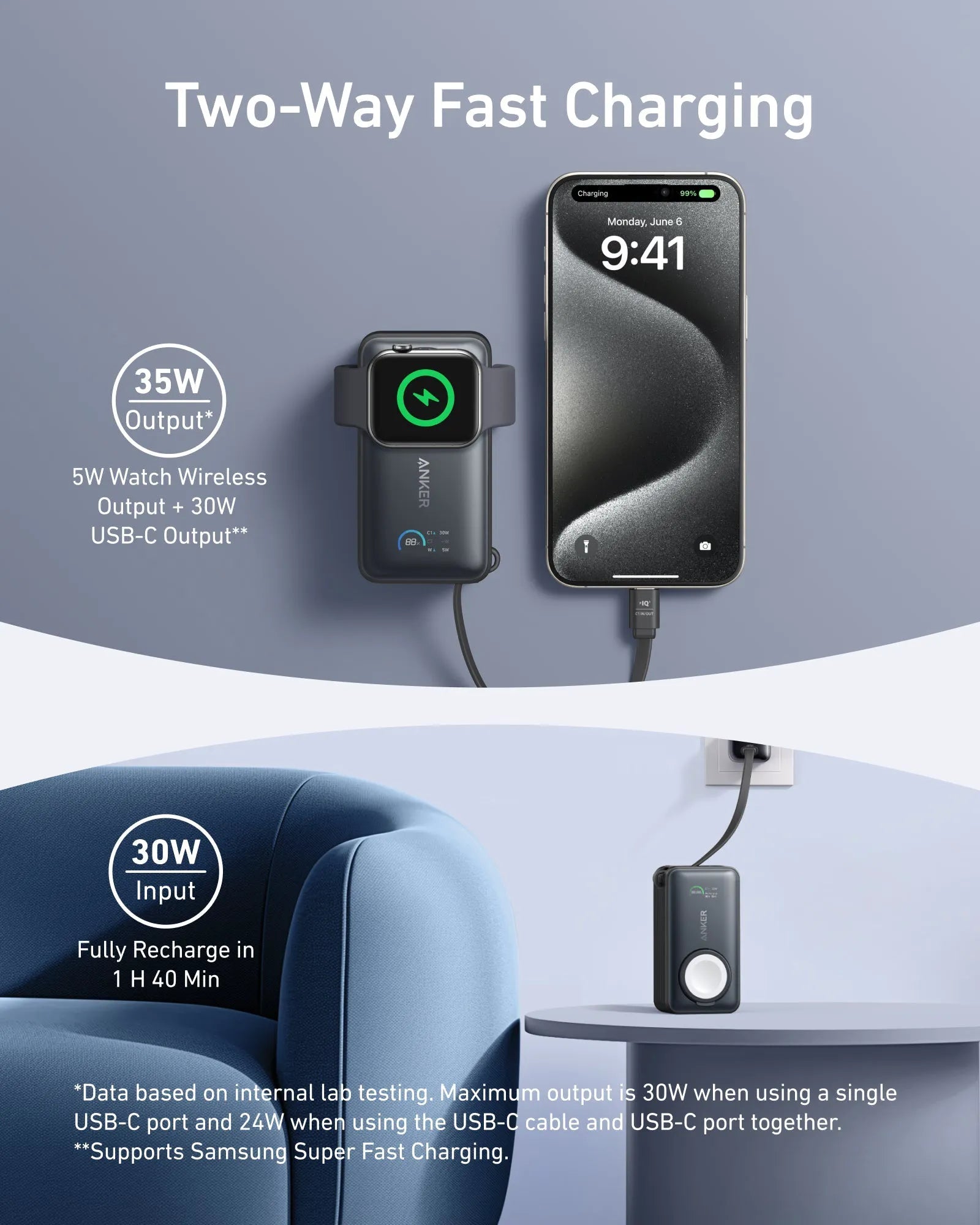 Anker MagGo Power Bank 10K with 35W Charging for Apple Watch