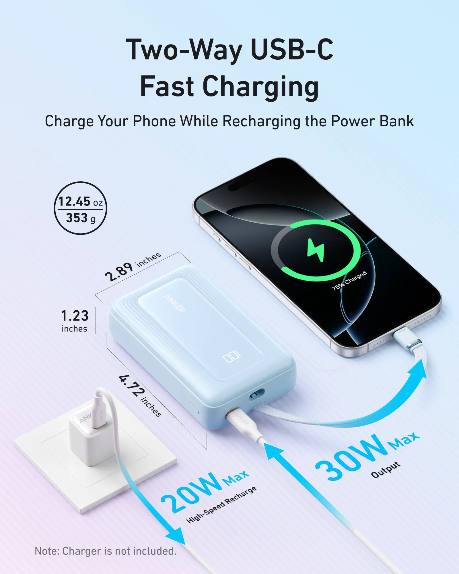 Anker Zolo 20K Power Bank with 30W Fast Charging and Built-In USB-C Cable