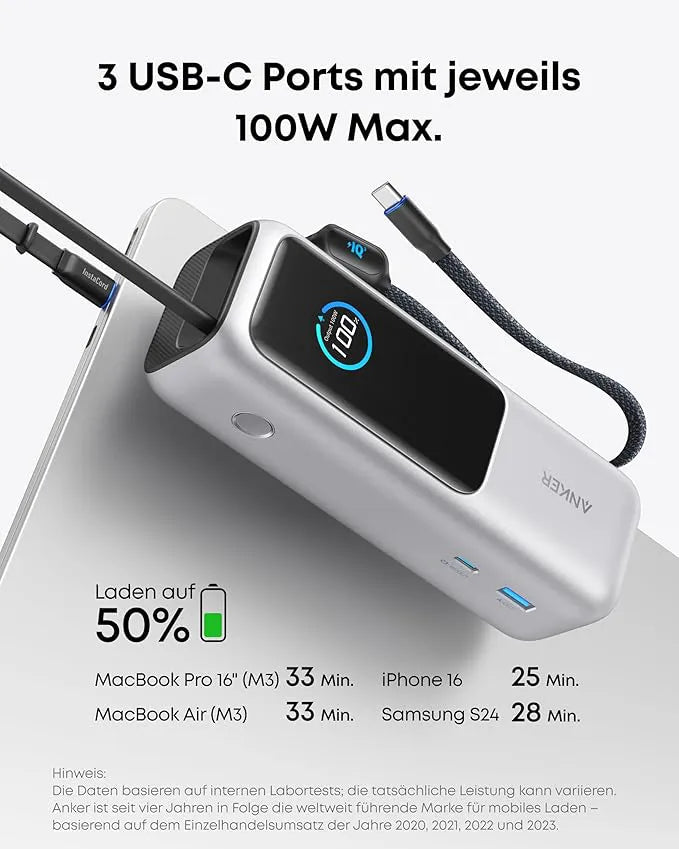 Anker Powerbank 25K 165W with Integrated and Retractable Cable + Anker MagGo Powerbank 10000mAh Slim