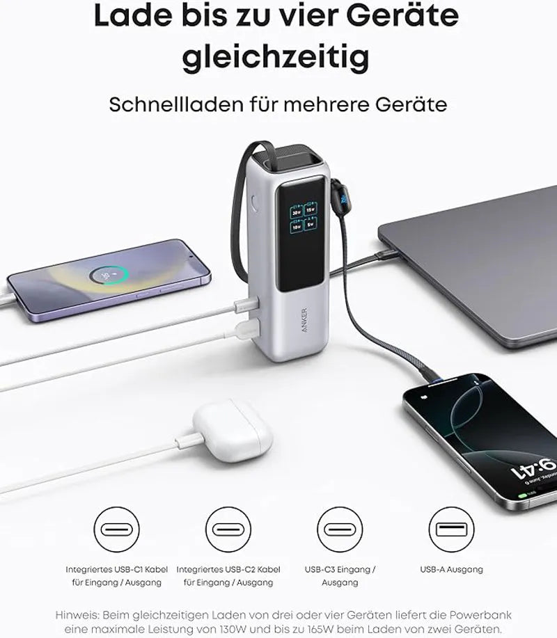 Anker Powerbank 25K 165W with Integrated and Retractable Cable