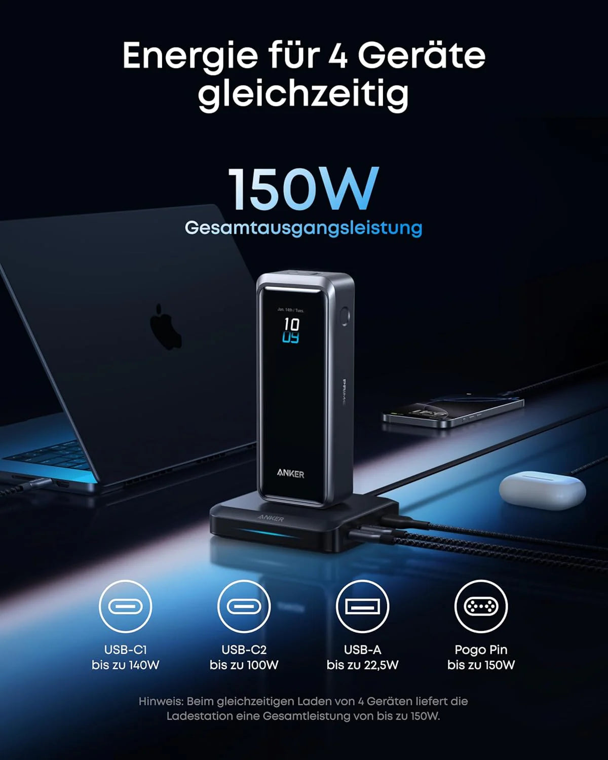 Anker Prime Power Bank 26K 300W with Charging Base 150W 3-Port Bundle