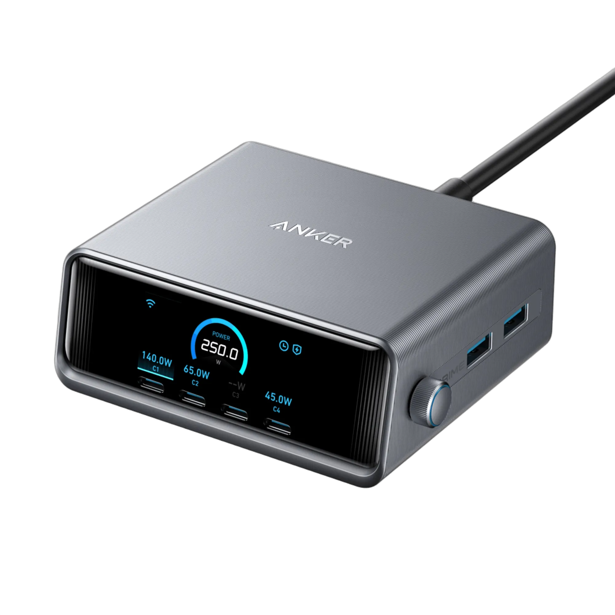 Anker Prime Charger (250W, 6 Ports, GaNPrime) + Anker 547 USB-C Hub (7-in-2, for MacBook, Gray)