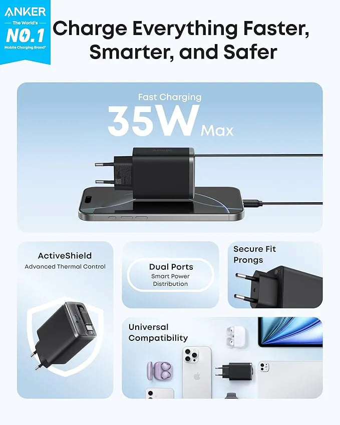 Anker Nano Charger 35W with Built-In Retractable USB-C Cable