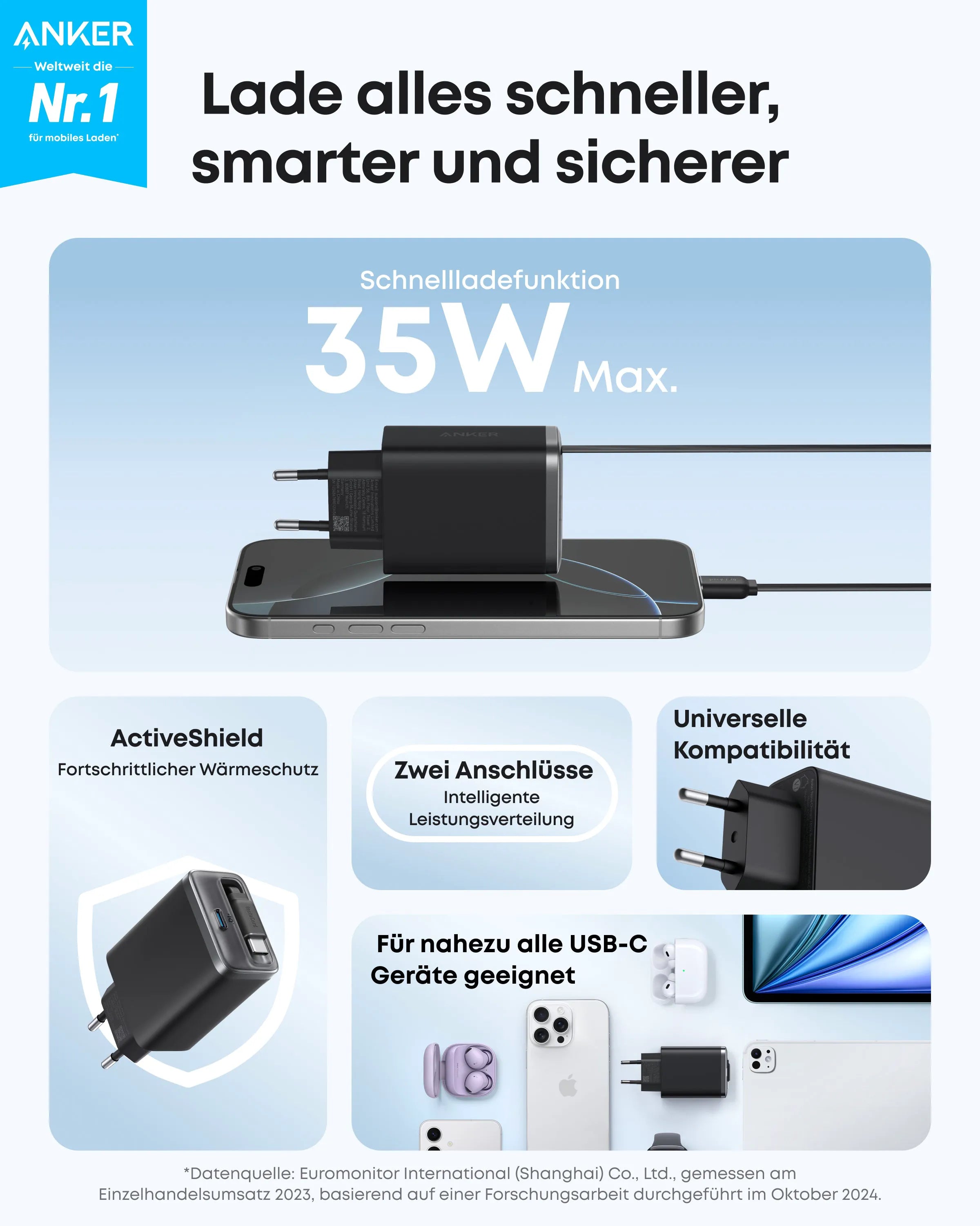 Anker Nano Charger (35W, Built-in Retractable USB-C Cable)