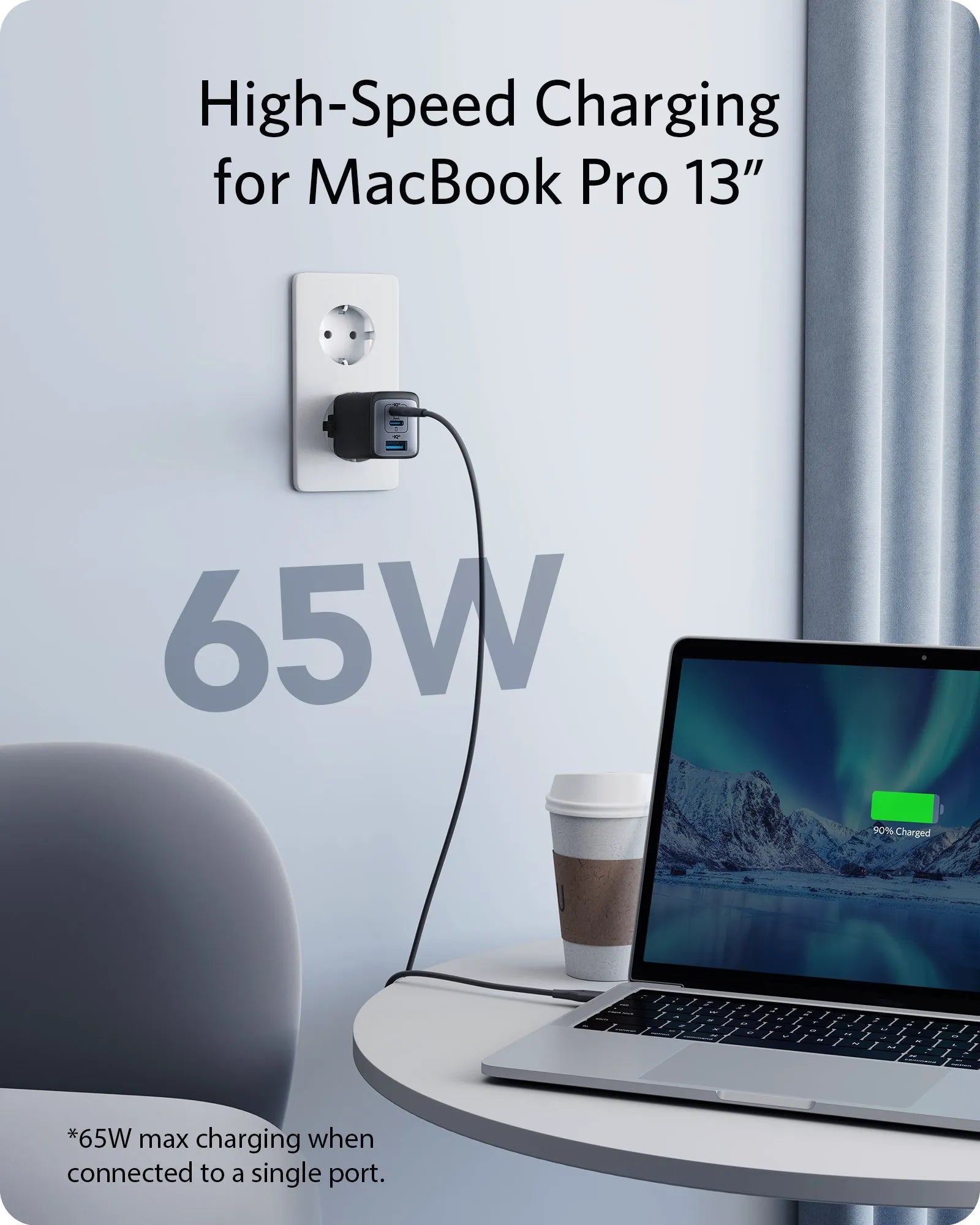 Anker 735 Charger (Nano II 65W) with Anker USB-C to USB-C Cable (240W, Braided Recycled Materials)