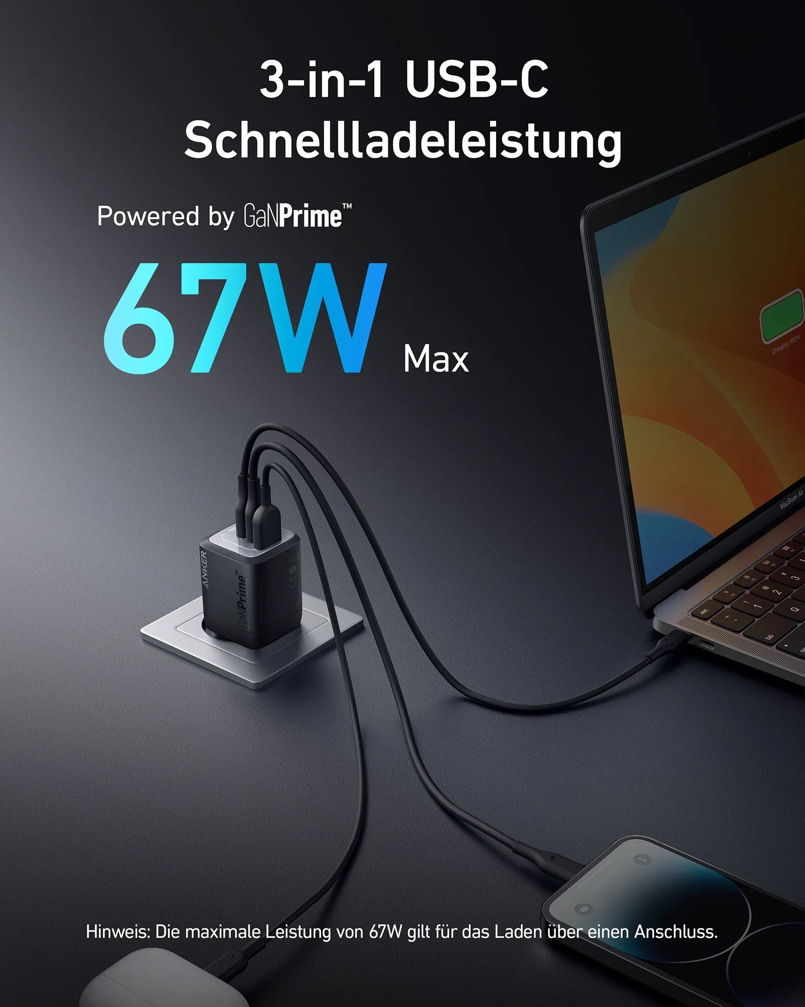 Anker Prime 67W GaN Wall Charger (3 Ports)